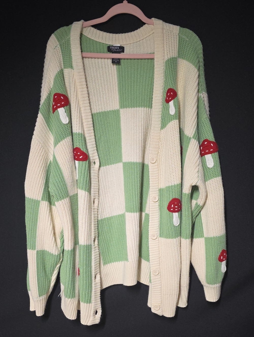Trixie & Milo Green and Cream Check Mushroom Cardigan